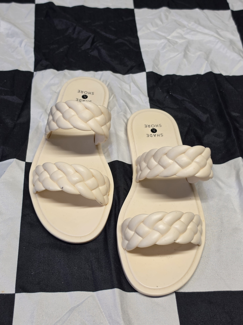 Shade & Shore Women's Braided Double-Strap Slide Sandals in Cream